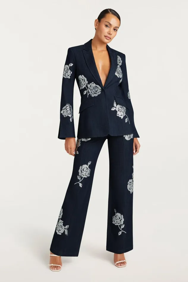 Women Blazers Cinq Sept Heatset Roses Cheyenne Blazer Indigo