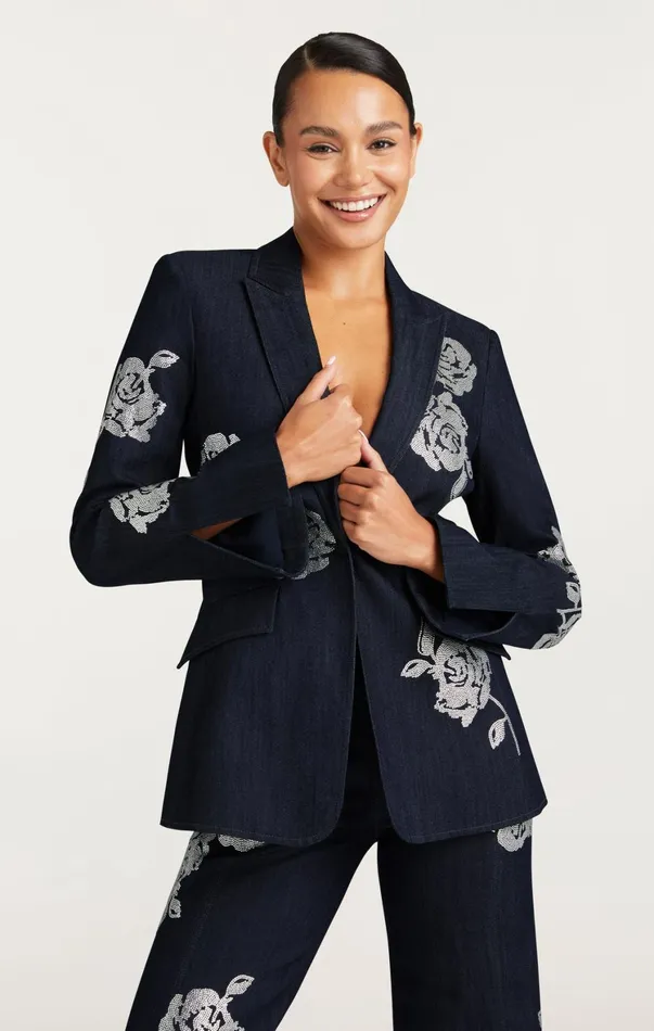 Women Blazers Cinq Sept Heatset Roses Cheyenne Blazer Indigo