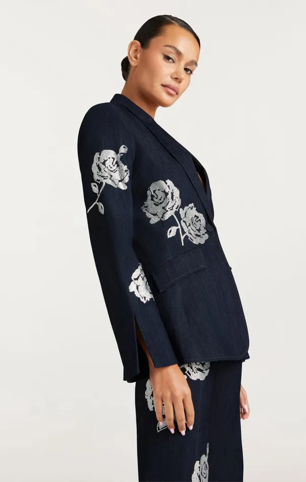 Women Blazers Cinq Sept Heatset Roses Cheyenne Blazer Indigo