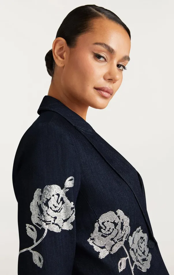 Women Blazers Cinq Sept Heatset Roses Cheyenne Blazer Indigo