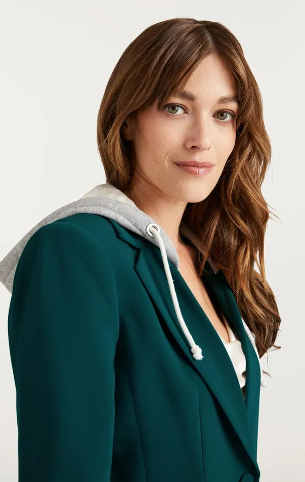 Women Blazers Cinq Sept Hooded Khloe Jacket Green Onyx