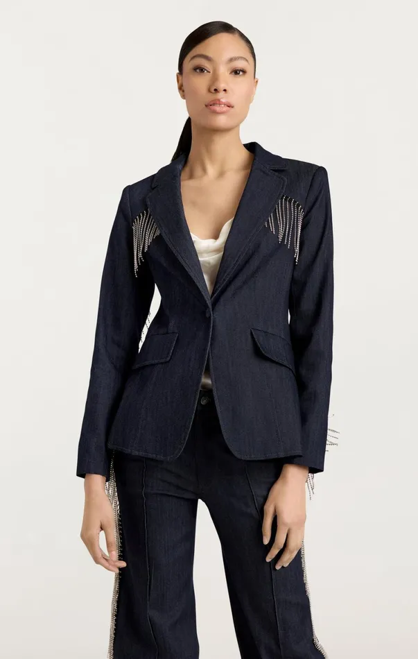 Women Blazers Cinq Sept Rhinestone Sasha Blazer Indigo