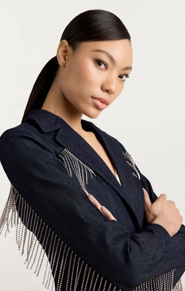 Women Blazers Cinq Sept Rhinestone Sasha Blazer Indigo