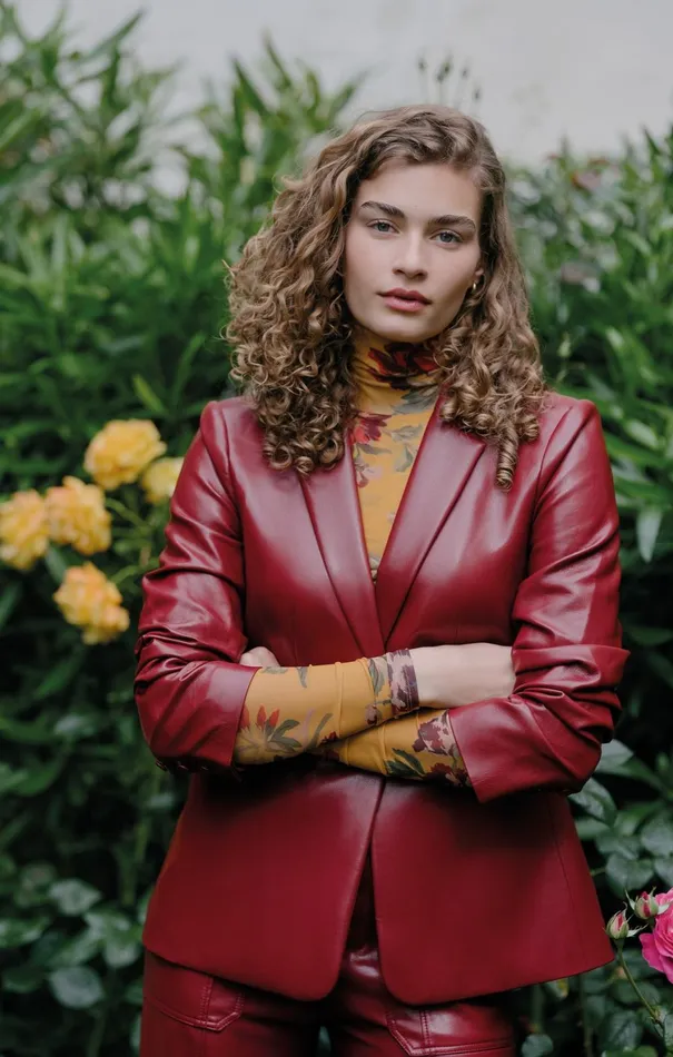 Women Blazers Cinq Sept Vegan Leather Kylie Blazer Rhubarb