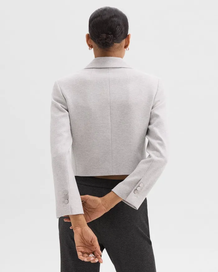 Women Blazers Jackets Theory Boxy Patch Pocket Blazer In Herringbone Knit Light Grey Melange