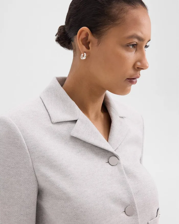 Women Blazers Jackets Theory Boxy Patch Pocket Blazer In Herringbone Knit Light Grey Melange