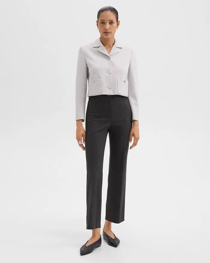 Women Blazers Jackets Theory Boxy Patch Pocket Blazer In Herringbone Knit Light Grey Melange
