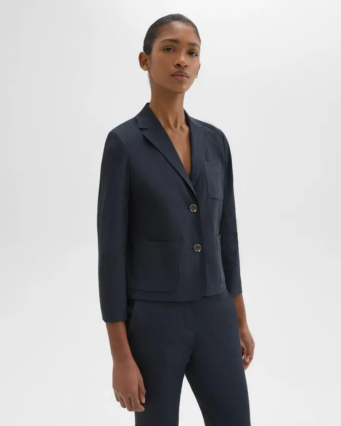 Women Blazers Jackets Theory Boxy Patch Pocket Blazer In Stretch Linen Concord