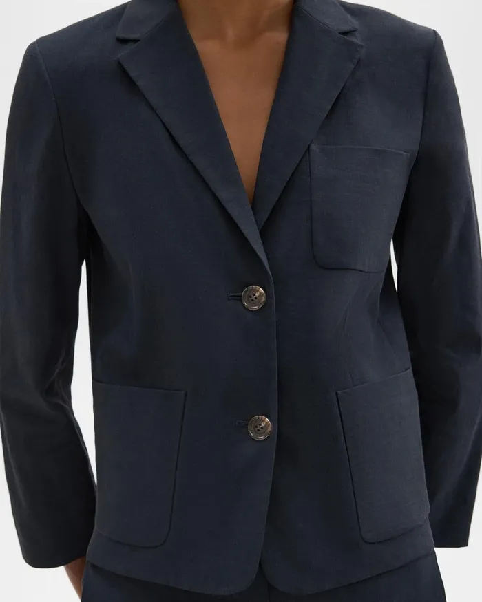 Women Blazers Jackets Theory Boxy Patch Pocket Blazer In Stretch Linen Concord