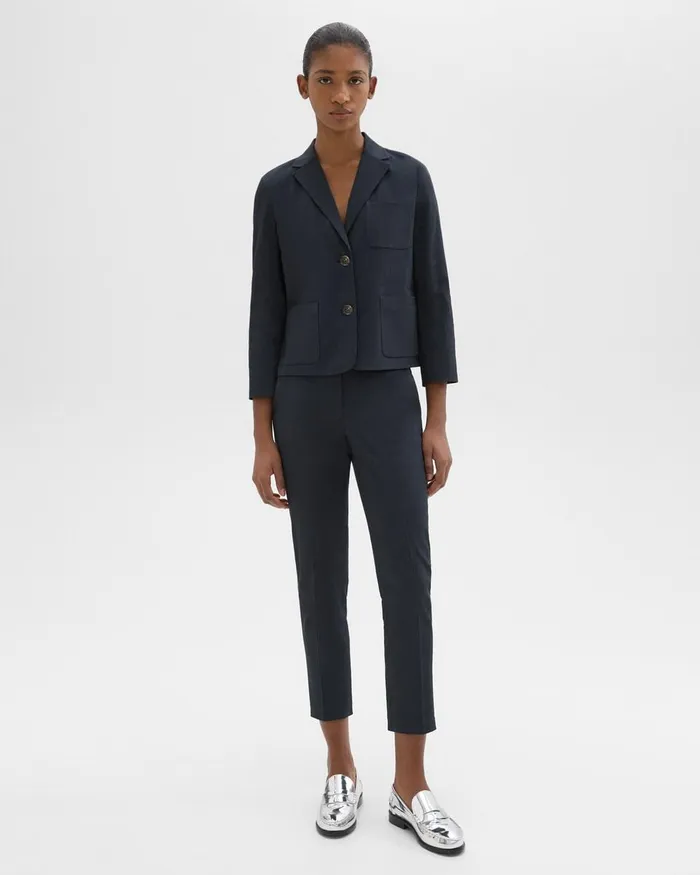 Women Blazers Jackets Theory Boxy Patch Pocket Blazer In Stretch Linen Concord