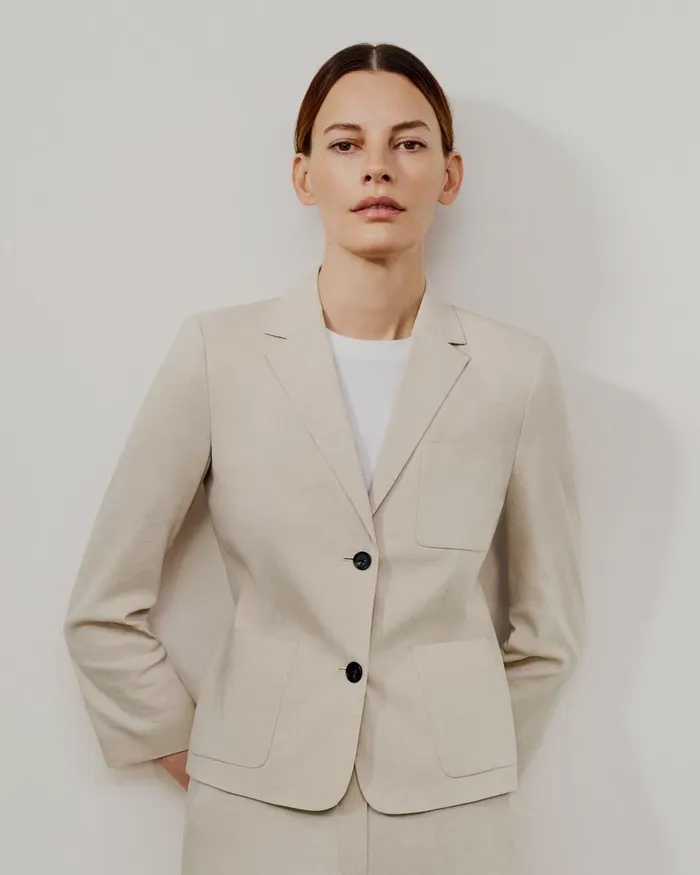 Women Blazers Jackets Theory Boxy Patch Pocket Blazer In Stretch Linen Concord