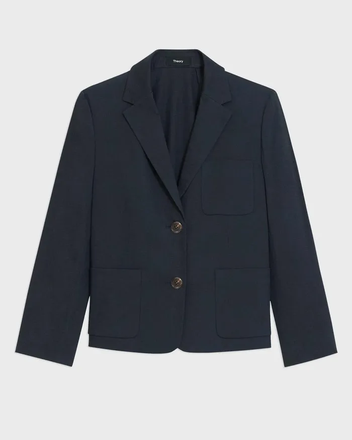 Women Blazers Jackets Theory Boxy Patch Pocket Blazer In Stretch Linen Concord