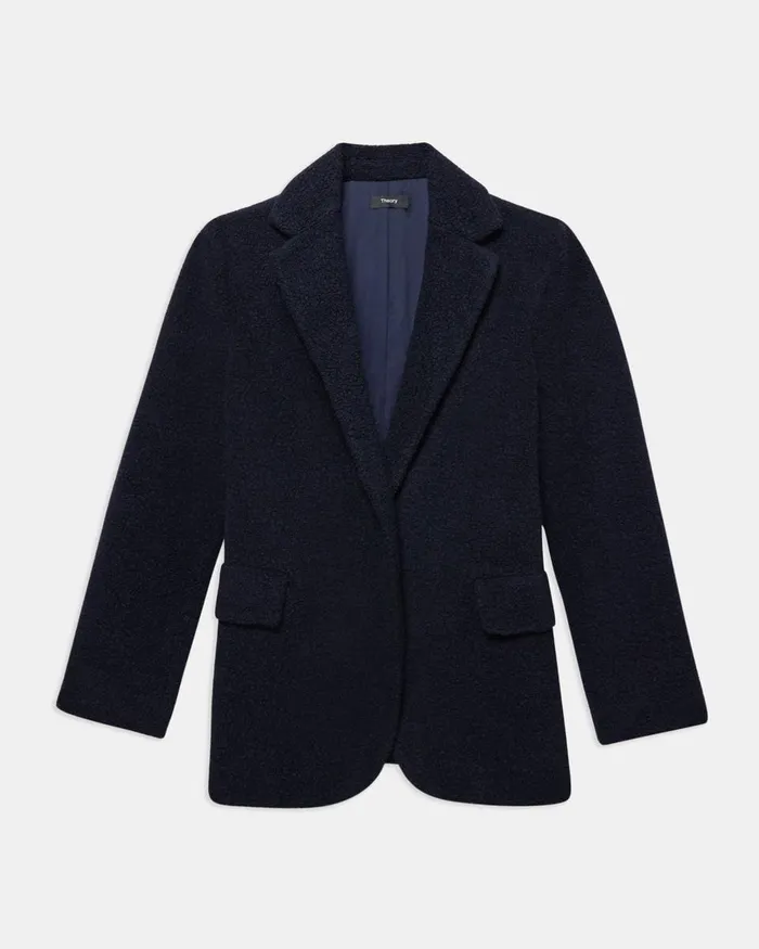 Women Blazers Jackets Theory Boy Blazer In Teddy Fleece Navy