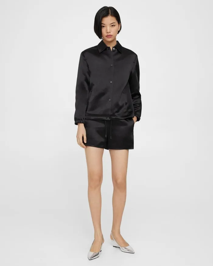 Women Blazers Jackets Theory Coach Jacket In Bonded Satin Black