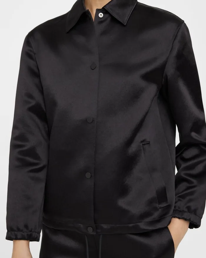 Women Blazers Jackets Theory Coach Jacket In Bonded Satin Black