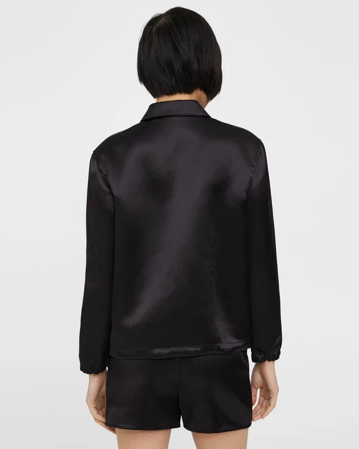 Women Blazers Jackets Theory Coach Jacket In Bonded Satin Black