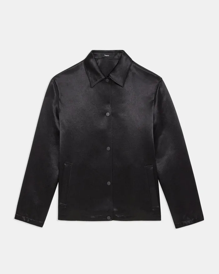 Women Blazers Jackets Theory Coach Jacket In Bonded Satin Black
