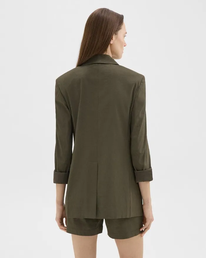 Women Blazers Jackets Theory Rolled Sleeve Blazer In Stretch Linen Dark Olive