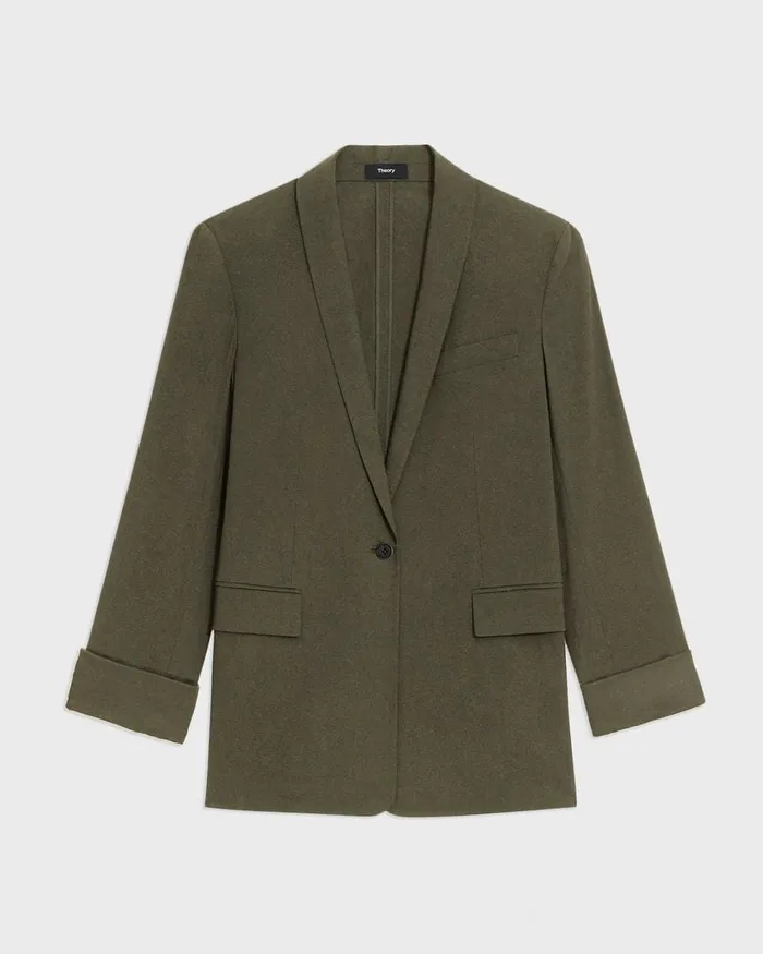 Women Blazers Jackets Theory Rolled Sleeve Blazer In Stretch Linen Dark Olive