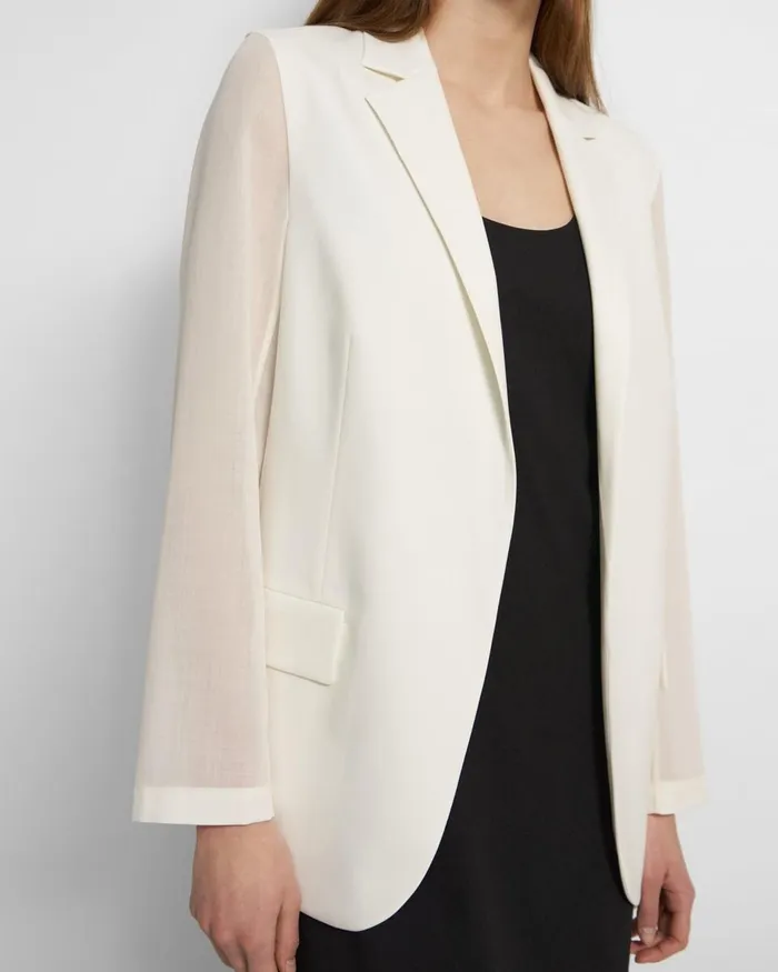 Women Blazers Jackets Theory Sheer Sleeve Blazer In Good Wool Ivory