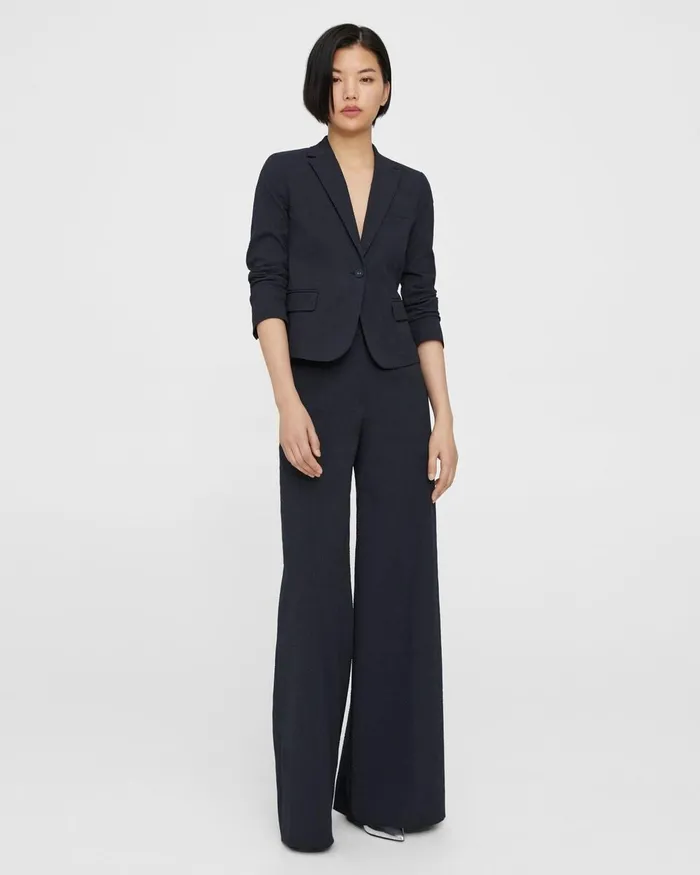 Women Blazers Jackets Theory Shrunken Blazer In Seersucker Navy