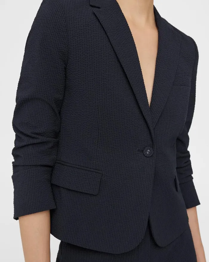 Women Blazers Jackets Theory Shrunken Blazer In Seersucker Navy