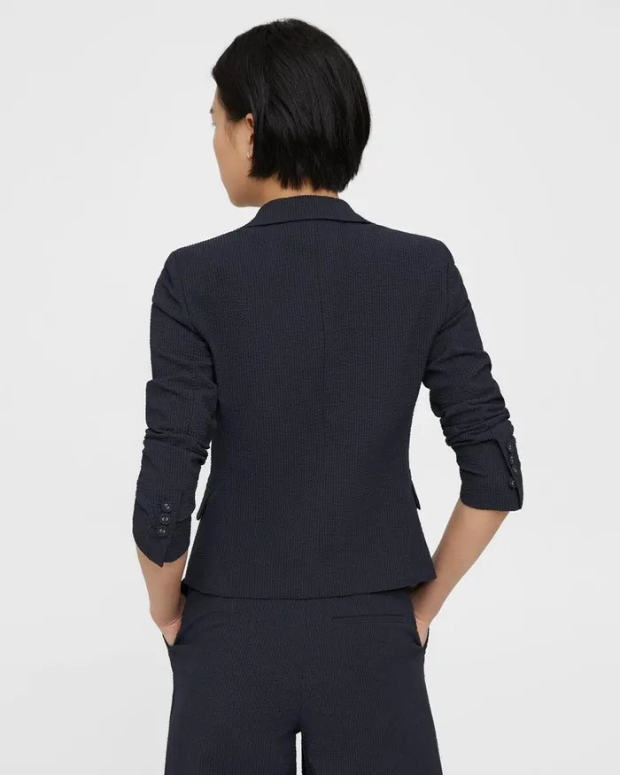 Women Blazers Jackets Theory Shrunken Blazer In Seersucker Navy
