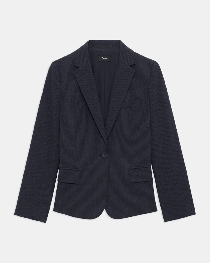 Women Blazers Jackets Theory Shrunken Blazer In Seersucker Navy