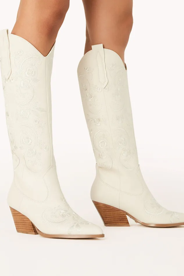 Women Boots petalandpup Zakai Knee High Cowboy Boot 8211 Ivory Ivory