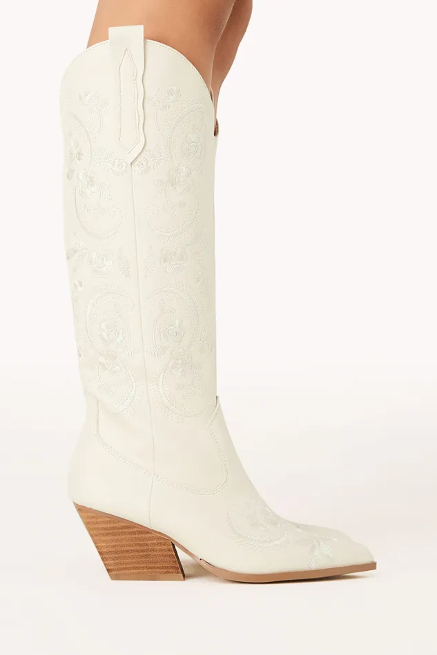 Women Boots petalandpup Zakai Knee High Cowboy Boot 8211 Ivory Ivory