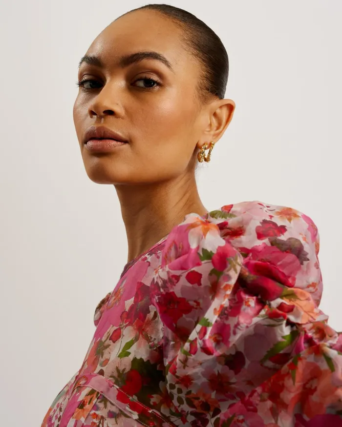 Women BOTANI 8211 Floral Print Puff Sleeve Midi Dress Pink Ted Baker Dresses Women BOTANI 8211 Floral Print Puff Sleeve Midi Dress Pink Ted Baker Dresses