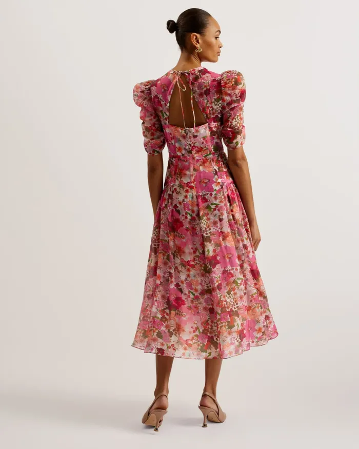 Women BOTANI 8211 Floral Print Puff Sleeve Midi Dress Pink Ted Baker Dresses Women BOTANI 8211 Floral Print Puff Sleeve Midi Dress Pink Ted Baker Dresses