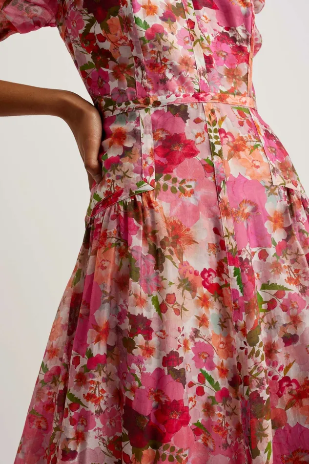 Women BOTANI 8211 Floral Print Puff Sleeve Midi Dress Pink Ted Baker Dresses Women BOTANI 8211 Floral Print Puff Sleeve Midi Dress Pink Ted Baker Dresses