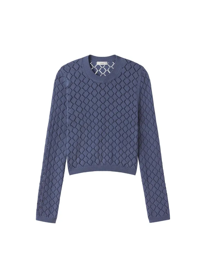 Women Brandi Pointelle Knit Top Steel Blue ALC Knitwear