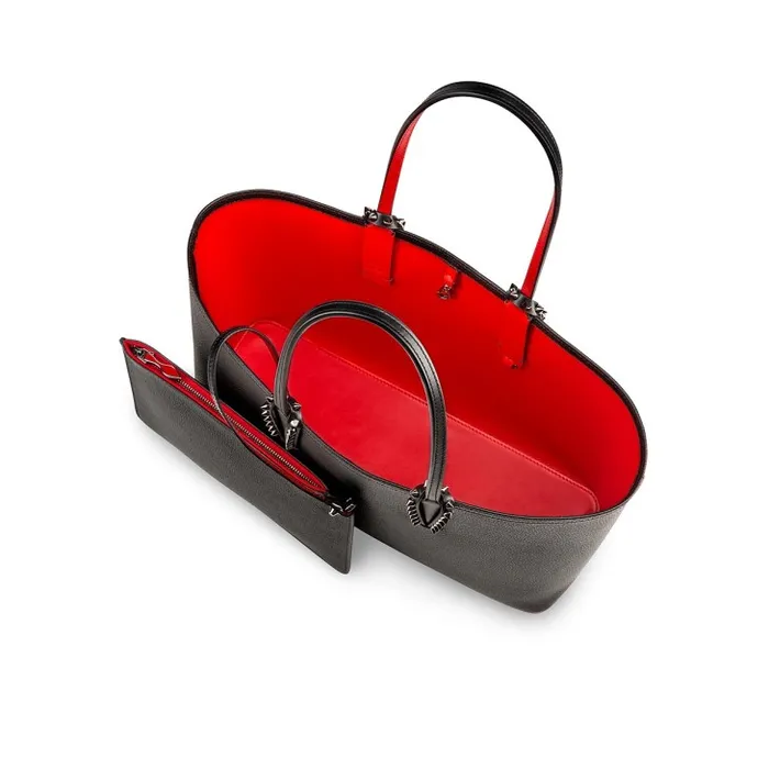 Women Cabata Small Tote Bag 8211 Calf Leather 8211 Black Christian Louboutin Shoulder Bags