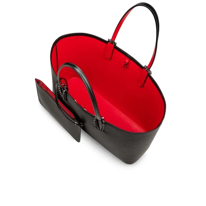 Women Cabata Tote Bag 8211 Grained Calf Leather And Smooth Calf Leather 8211 Black Christian Louboutin Shoulder Bags