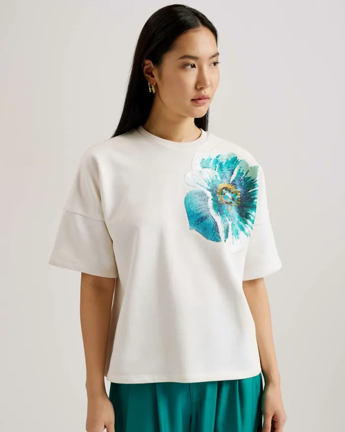 Women CARAAE 8211 Sequin Detail Boxy Cotton TShirt White Ted Baker Tops and Blouses Women CARAAE 8211 Sequin Detail Boxy Cotton TShirt White Ted Baker Tops and Blouses