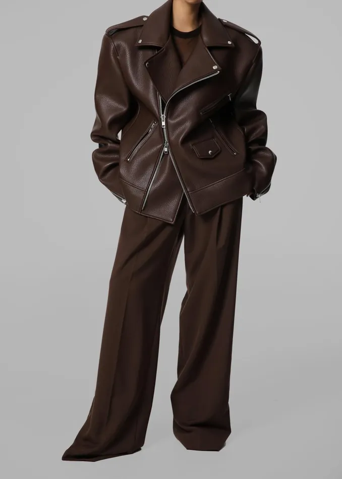 Women Chicago Oversized Biker Jacket 8211 Brown The Frankie Shop Outerwear