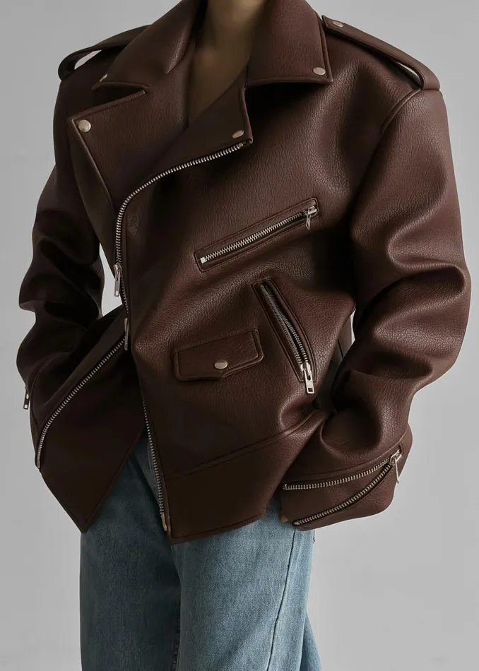 Women Chicago Oversized Biker Jacket 8211 Brown The Frankie Shop Outerwear