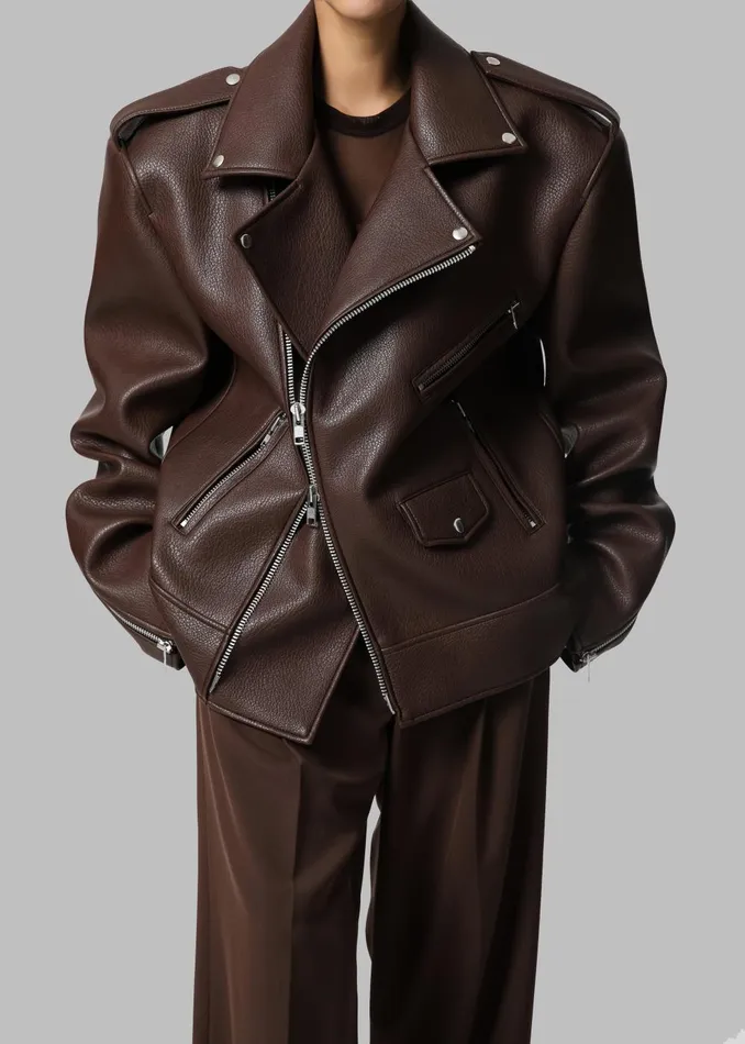 Women Chicago Oversized Biker Jacket 8211 Brown The Frankie Shop Outerwear