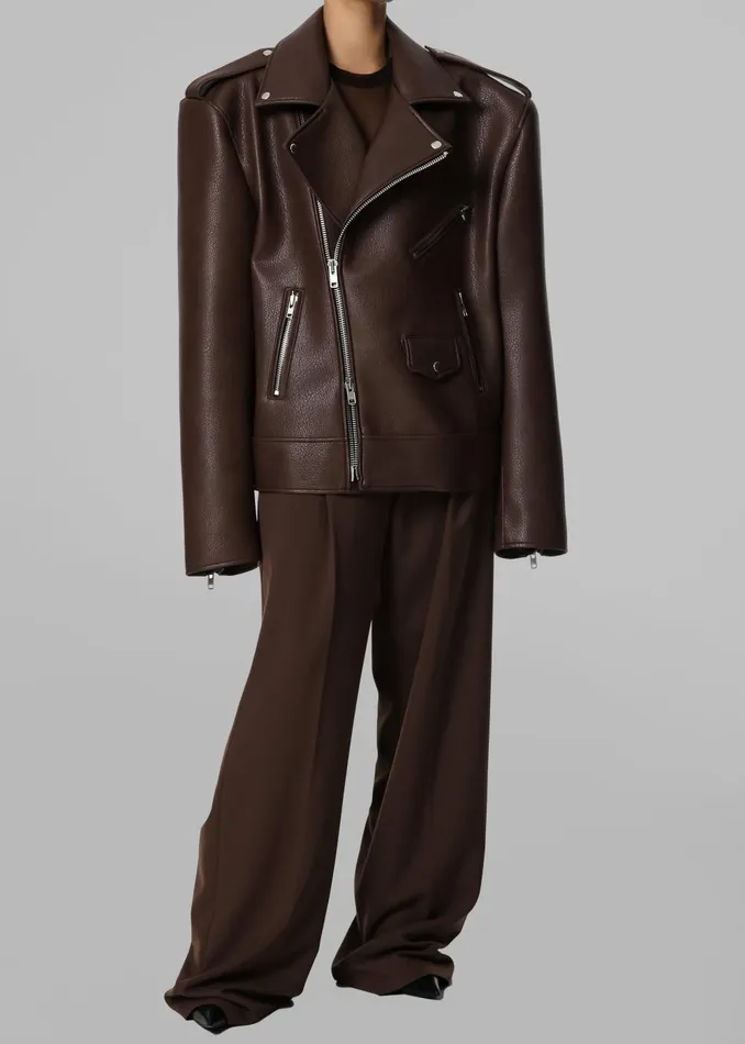 Women Chicago Oversized Biker Jacket 8211 Brown The Frankie Shop Outerwear