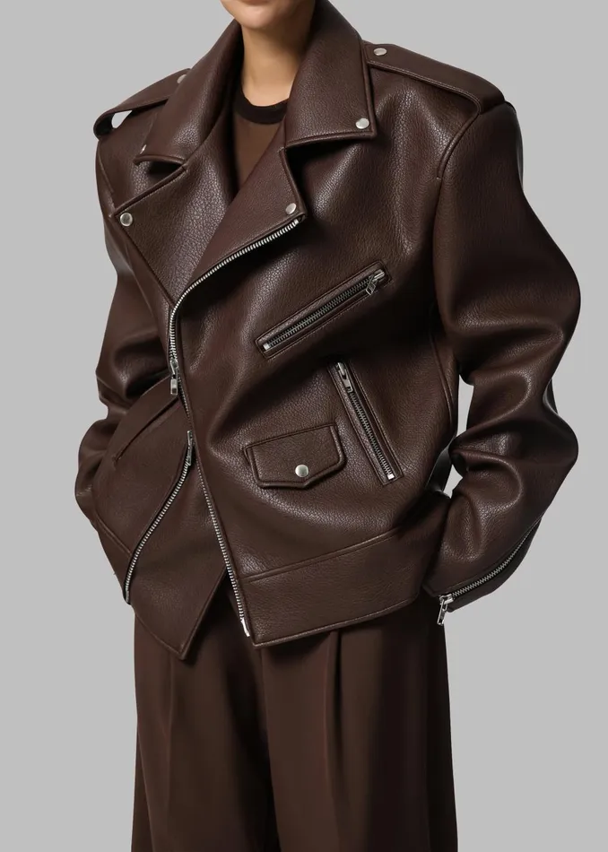 Women Chicago Oversized Biker Jacket 8211 Brown The Frankie Shop Outerwear