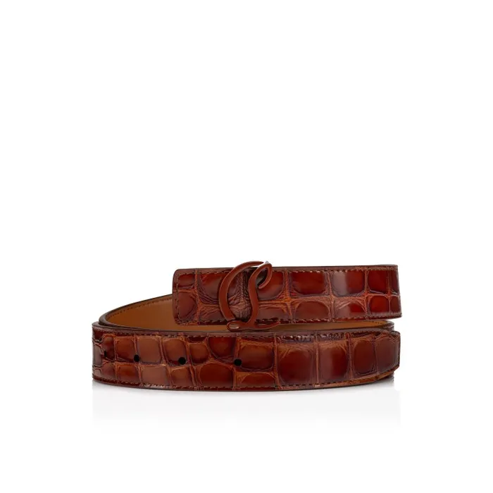 Women CL Logo Belt 8211 Alligator Embossed Calf Leather 8211 Acajou Christian Louboutin Belts
