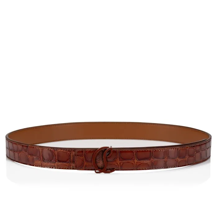 Women CL Logo Belt 8211 Alligator Embossed Calf Leather 8211 Acajou Christian Louboutin Belts