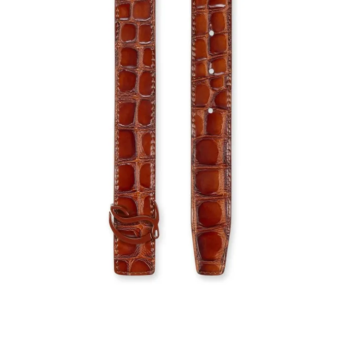 Women CL Logo Belt 8211 Alligator Embossed Calf Leather 8211 Acajou Christian Louboutin Belts