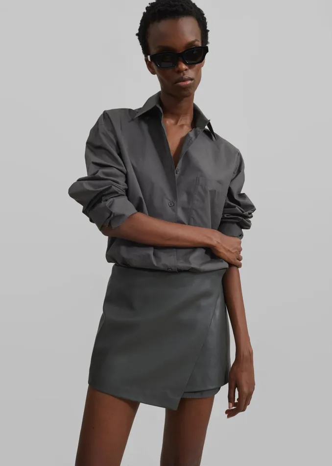 Women Cleo Leather Mini Wrap Skirt 8211 Light Khaki The Frankie Shop Bottoms