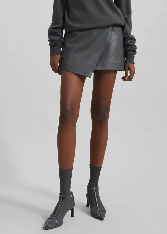Women Cleo Leather Mini Wrap Skirt 8211 Light Khaki The Frankie Shop Bottoms