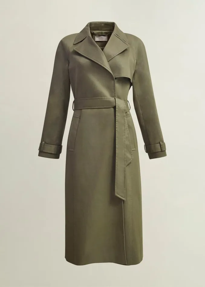 Women Coats and Jackets Hobbs Rhian Shower Resistant Trench Coat Olive Green