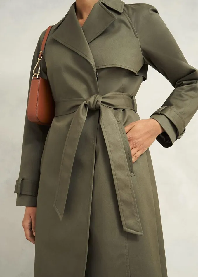Women Coats and Jackets Hobbs Rhian Shower Resistant Trench Coat Olive Green