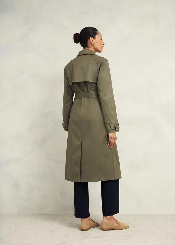 Women Coats and Jackets Hobbs Rhian Shower Resistant Trench Coat Olive Green